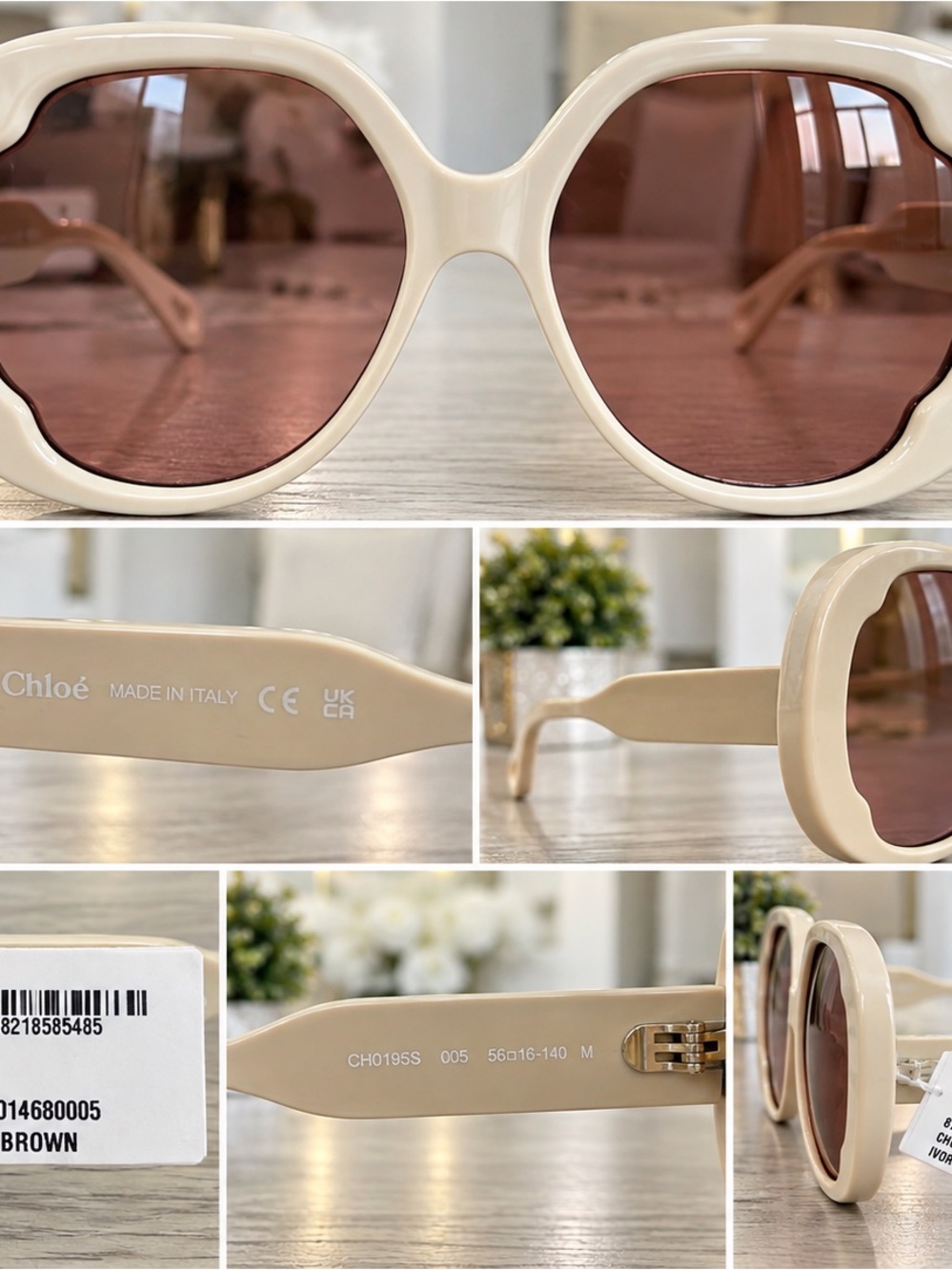 Chloé Cream Round Sunglasses with Brown Lenses